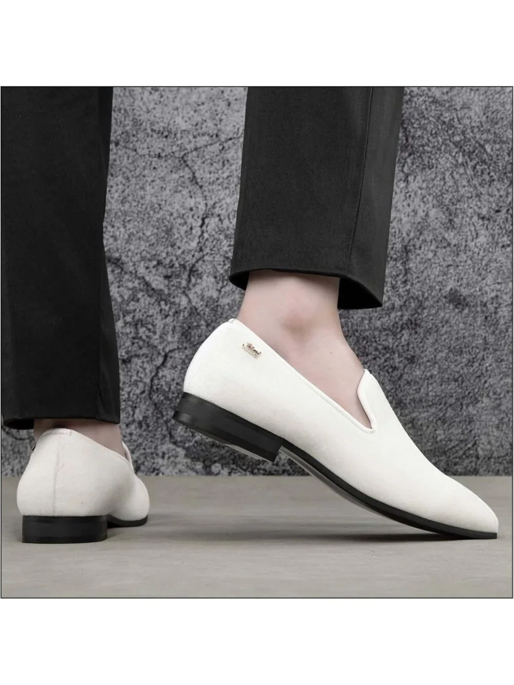 JITAI Men's White Velvet Loafers Penny Slip On Tuxedo Wedding Fashion Prom Shoes